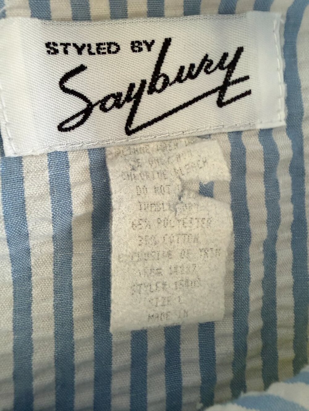 Vintage 70s SAYBURY Pastel Cotton Seersucker Long Sleeve Maxi House Dress Large - Picture 11 of 12